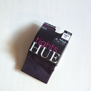 New HUE Black Opaque Two Pair Tights Sz 1
